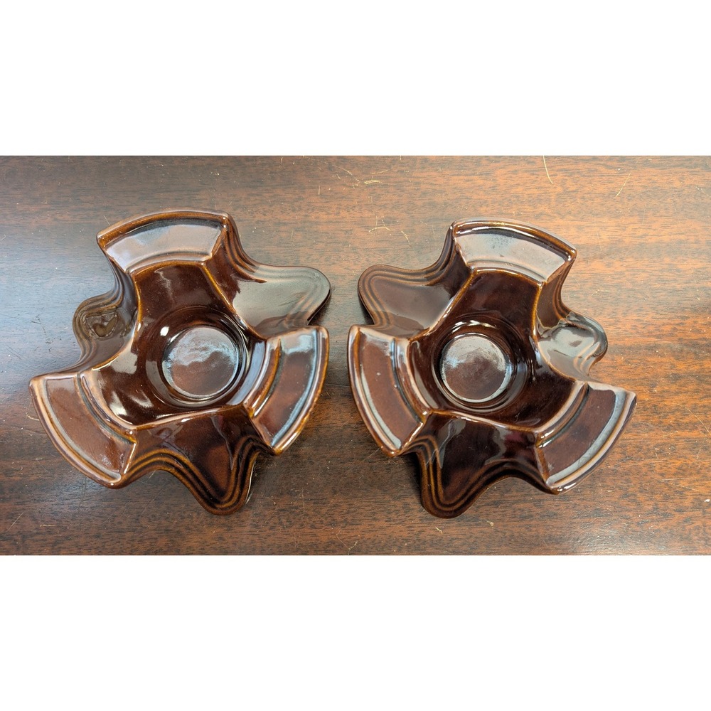 Vintage USA Pottery Candle Holders Brown Drip Glaze Mid Century Rustic Pair - Picture 4 of 8